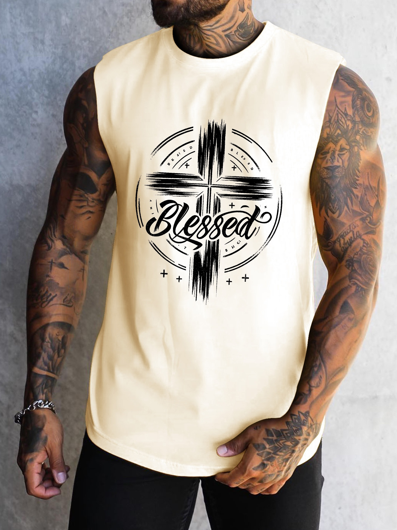 Fitness & Nutrition Lab - Large-sized men's cross-patterned printed vest, fitness